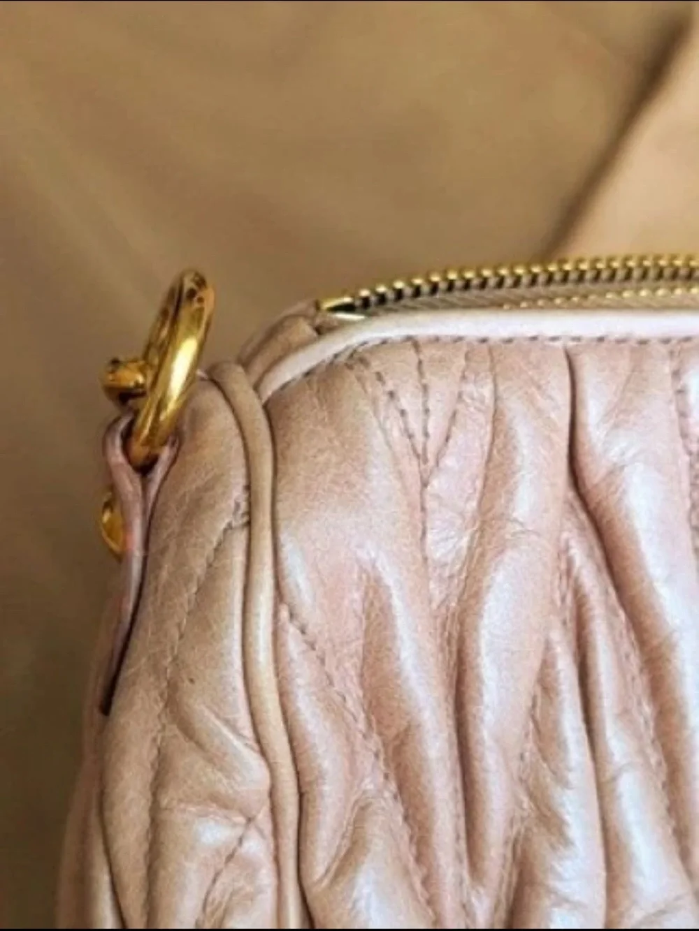 Miu Miu Dusty Pink Matelassé Leather Crossbody with Gold Hardware